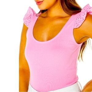 Celebrity Pink Eyelet Ruffle Bodysuit Size L